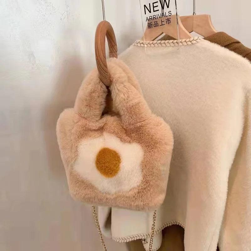Fluffy Tote Bag with Sling Chains Shoulder Strap Crossbody Shopping Bags