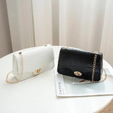Crocodile Pattern Shoulder Bag with Chain Lock