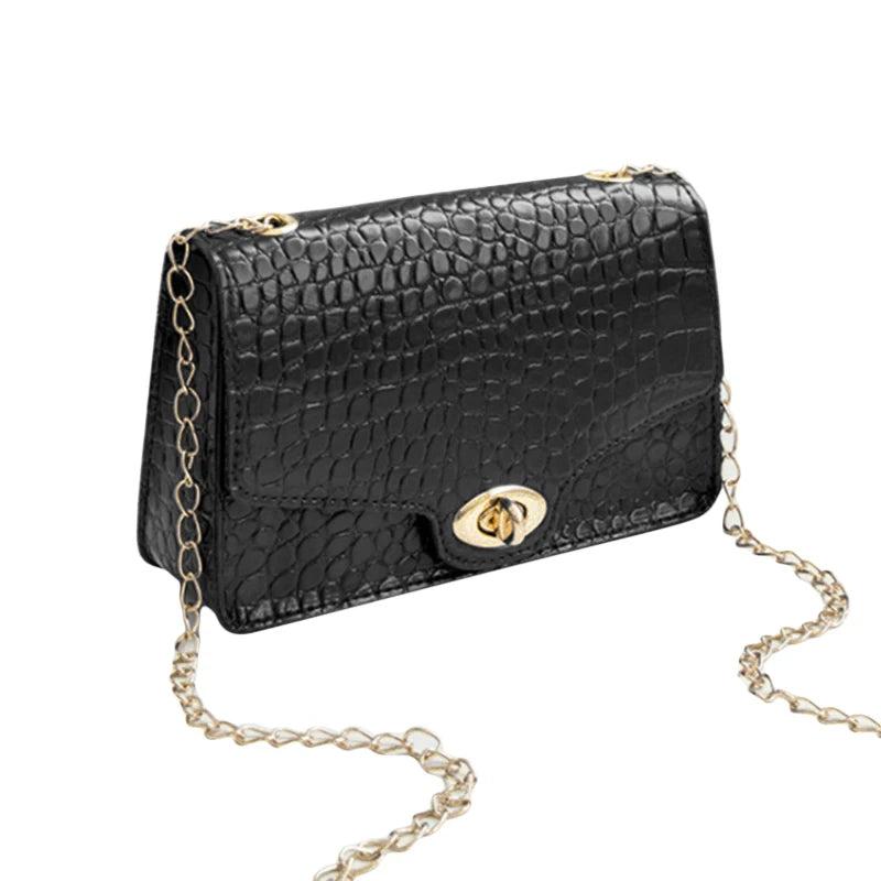 Crocodile Pattern Shoulder Bag with Chain Lock