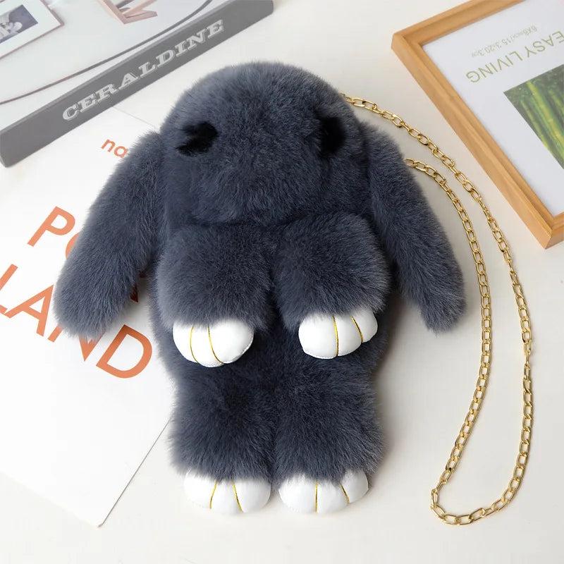 Fluffy Stuffed Bunny Shoulder Bag Plush Rabbit Children School Backpack