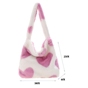 Leopard Love Heart Plush Shoulder Bag