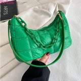 Women Armpit Shoulder Bags High Crossbody Down Bags Chain Plaid Casual Bag