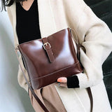 Vintage PU Leather Bucket Crossbody Bags for Women
