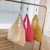 Plaid Shoulder Bag with Cloud Bubble Flower Design