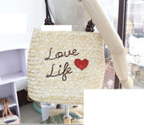 Woven Straw Shoulder Bag Handbag Beach Love Life A2894
