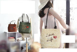 Woven Straw Shoulder Bag Handbag Beach Love Life A2894
