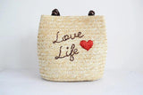 Woven Straw Shoulder Bag Handbag Beach Love Life A2894