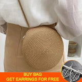 Summer Round Straw Shoulder Bag Woven Crossbody Beach Purse Handbag