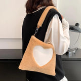 Love Heart Pattern Plush Top-handle Bag for Weekend Vacation