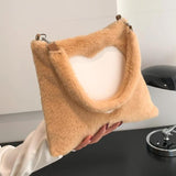 Love Heart Pattern Plush Top-handle Bag for Weekend Vacation