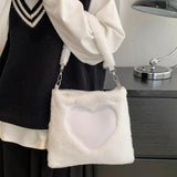 Love Heart Pattern Plush Top-handle Bag for Weekend Vacation