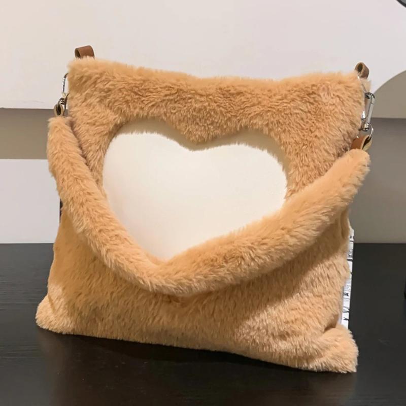 Love Heart Pattern Plush Top-handle Bag for Weekend Vacation