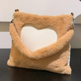 Love Heart Pattern Plush Top-handle Bag for Weekend Vacation