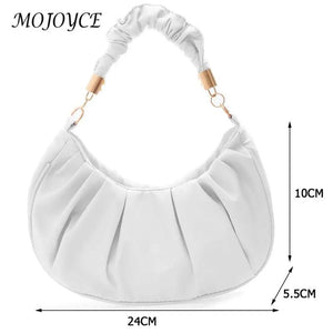 Women Pleated Bag Solid Hobos Shoulder Underarm Bag Ladies Casual PU Leather