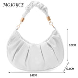 Women Pleated Bag Solid Hobos Shoulder Underarm Bag Ladies Casual PU Leather