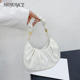 Women Pleated Bag Solid Hobos Shoulder Underarm Bag Ladies Casual PU Leather