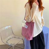 Corduroy Shoulder Bags Female Eco Shoppers Organizer Student Soft Bookbag