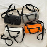 Summer Chains Cylinder Shoulder Bag PU Leather Crossbody Messenger Handbag Purse