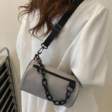 Summer Chains Cylinder Shoulder Bag PU Leather Crossbody Messenger Handbag Purse