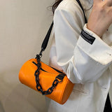 Summer Chains Cylinder Shoulder Bag PU Leather Crossbody Messenger Handbag Purse