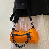 Summer Chains Cylinder Shoulder Bag PU Leather Crossbody Messenger Handbag Purse