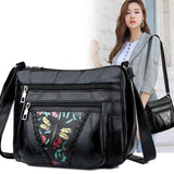 Soft Leather Women Messenger Shoulder Handbags And Purses Flowers Multi-pocket C