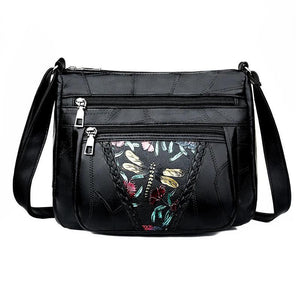 Soft Leather Women Messenger Shoulder Handbags And Purses Flowers Multi-pocket C