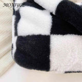 Plush Grid Print Shoulder Bag Casual Hit Tote Handbags