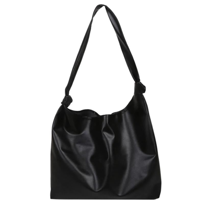 Solid PU Leather Shoulder Bag Large Capacity Shopping Tote