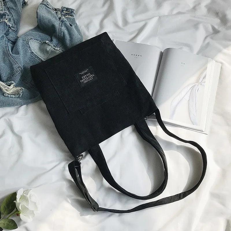Women Corduroy Zipper Shoulder Bag Casual Tote Eco Crossbody Bag