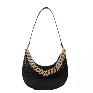 Crocodile Patten Chain Shoulder Bags Solid Pu Leather Hobo Bags