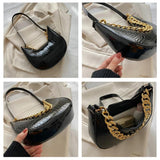 Crocodile Patten Chain Shoulder Bags Solid Pu Leather Hobo Bags