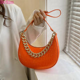 Crocodile Patten Chain Shoulder Bags Solid Pu Leather Hobo Bags