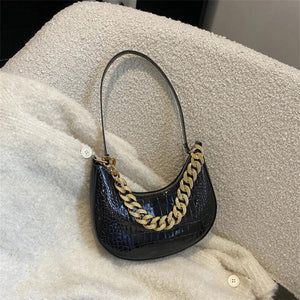 Crocodile Patten Chain Shoulder Bags Solid Pu Leather Hobo Bags