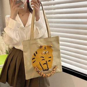 Large Capacity Canvas Bag Girl Version Tiger Print Student