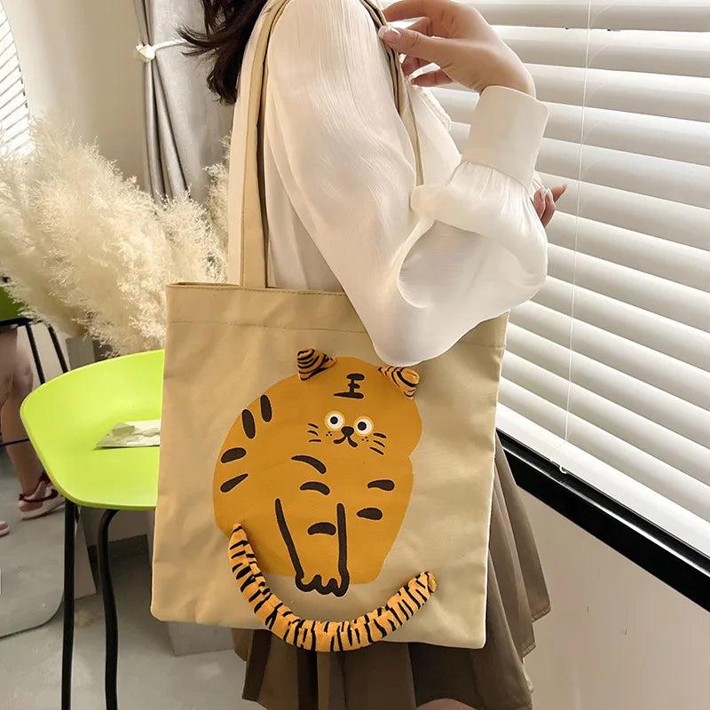 Large Capacity Canvas Bag Girl Version Tiger Print Student