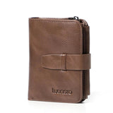 Trifold Men Wallet Zip Coin Pocket Cowhide Leather