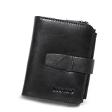 Trifold Men Wallet Zip Coin Pocket Cowhide Leather