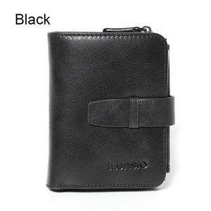 Trifold Men Wallet Zip Coin Pocket Cowhide Leather