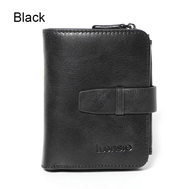 Trifold Men Wallet Zip Coin Pocket Cowhide Leather