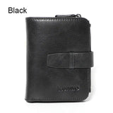 Trifold Men Wallet Zip Coin Pocket Cowhide Leather