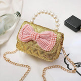 Kids Mini Purse Bow Crossbody Bags for Girls Pearl Tote Hand Bags