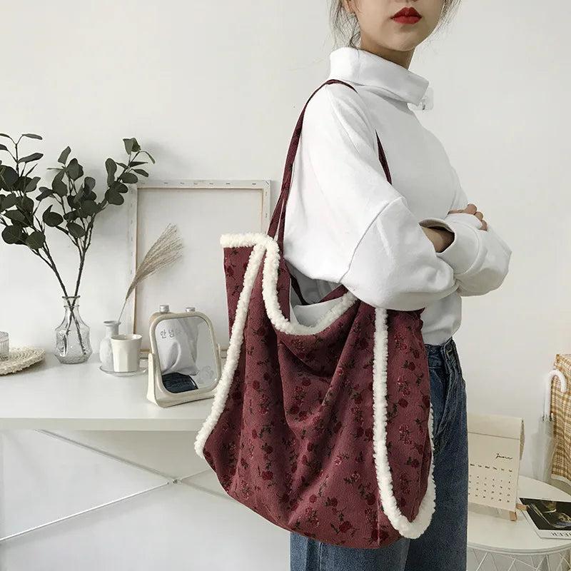 Lamb Wool Women's Soft Bag Retro College Style Shoulder Bag