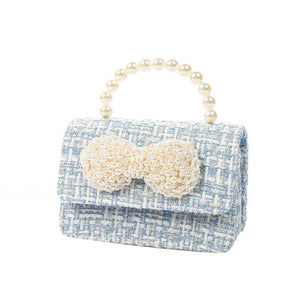 Kids Bowknot Linen Crossbody Bag with Coin Pouch - Baby Pearl Clutch Purse