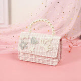 Kids Bowknot Linen Crossbody Bag with Coin Pouch - Baby Pearl Clutch Purse