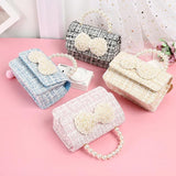 Kids Bowknot Linen Crossbody Bag with Coin Pouch - Baby Pearl Clutch Purse