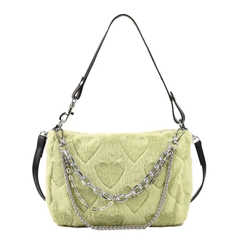 Plush Top-handle Bag Soft Fluffy Purse with Multi-layer Chains for Travel