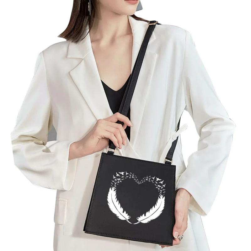 Feather Pattern Printed Square Bag Shoulder Bag Basic Style
