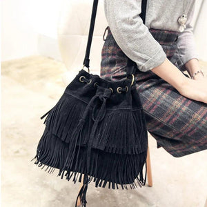Retro Faux Suede Fringe Women Messenger Bags Tote Handbag Tassel Shoulder Handba