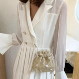Straw Weave Bucket Bags Rattan Women Beach Shoulder Bags Handbags